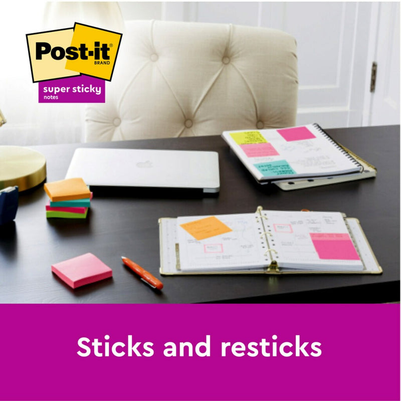 Notes adeziv Super Sticky 76 x 76 mm 90 file x 5 culori asortate Post-It 3M