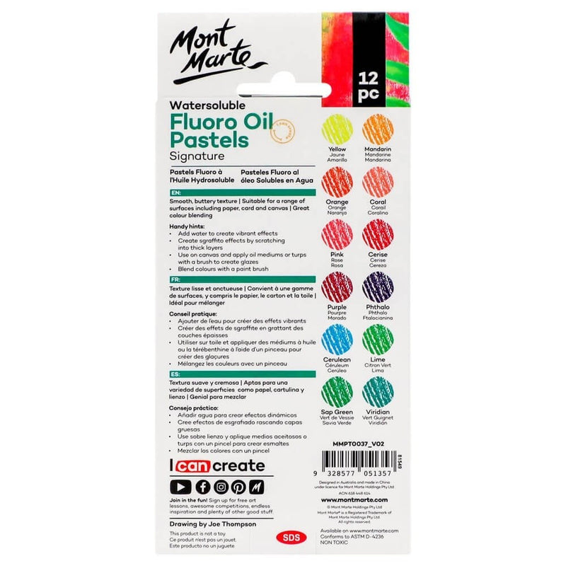 Pastel ulei solubil fluoro Mont Marte 12 buc/set
