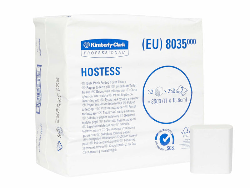 Hârtie igienică Kimberly-Clark Hostess Bulk Pack, albă, 250 porții/pachet, 32 pachete/set