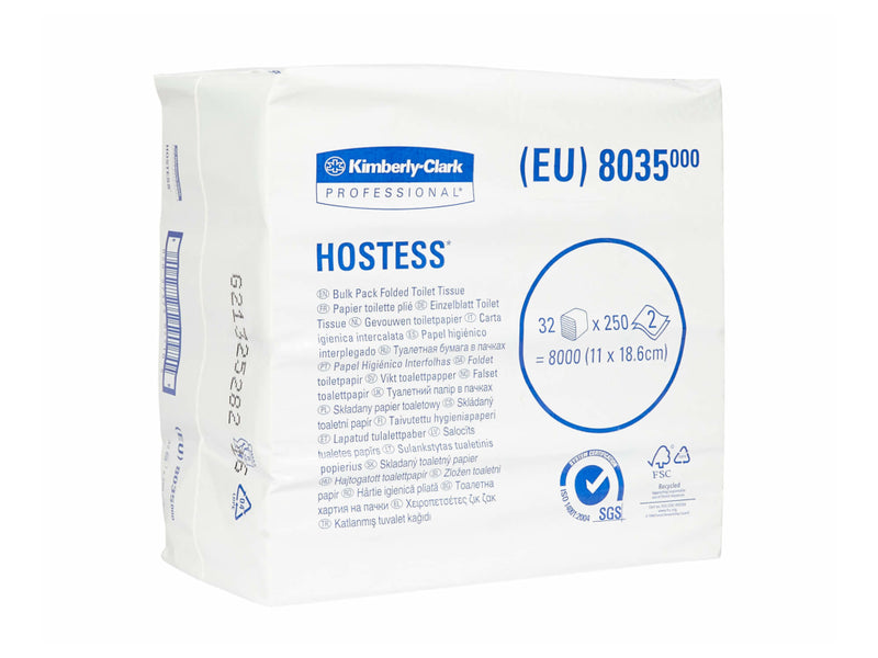Hârtie igienică Kimberly-Clark Hostess Bulk Pack, albă, 250 porții/pachet, 32 pachete/set