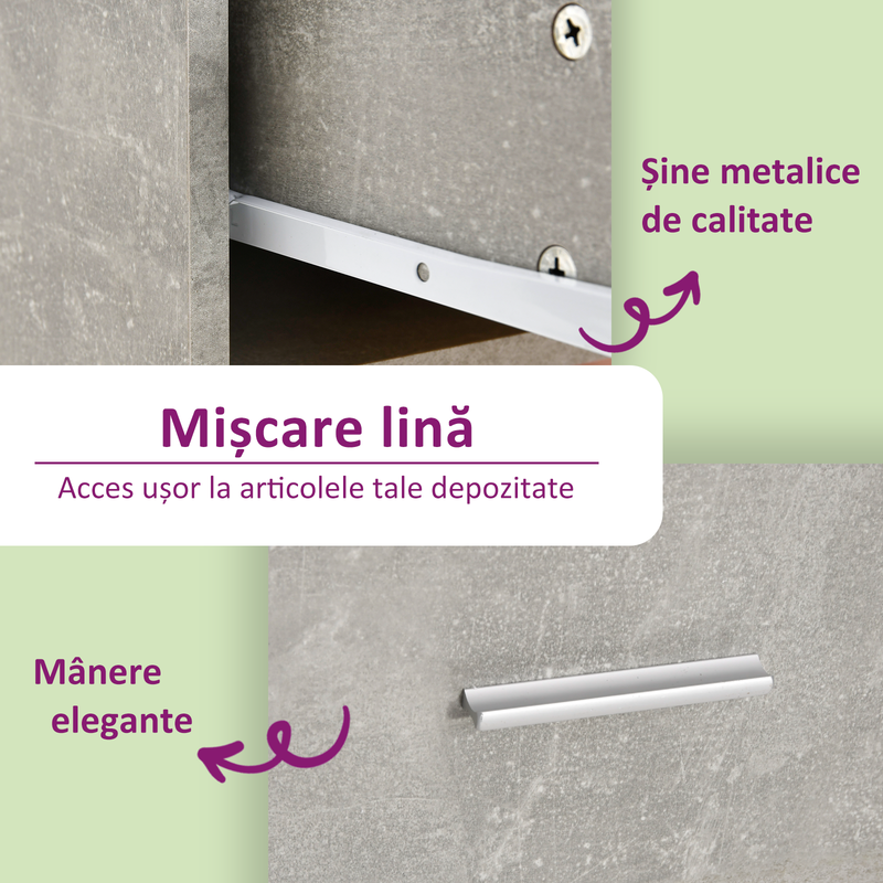Dulap cu sertare, gri beton, 40x50x76 cm, lemn compozit