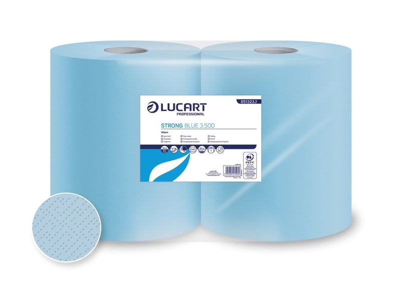 Rolă hârtie industrială Lucart Strong Multiuse Blue 3.500, 3 str, 150 m, 2 role/set