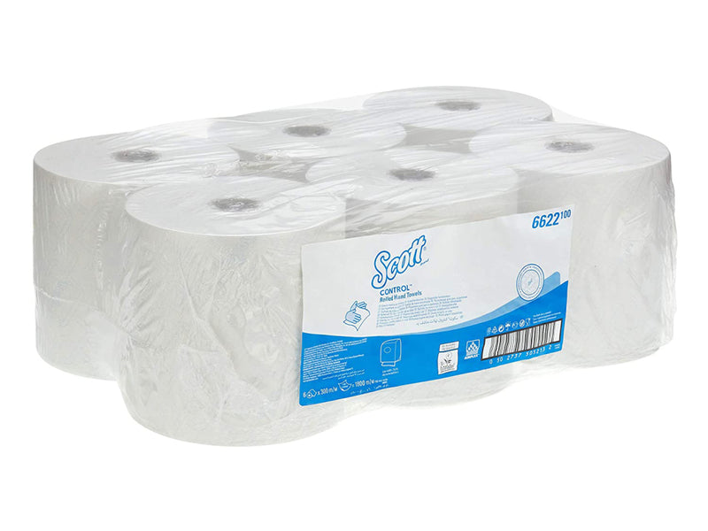 Rolă prosop autocut, Kimberly Clark, Scott Control, 1 strat, alb, 300 metri, 6 role/set