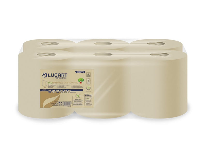 Rolă prosop derulare centrală Lucart EcoNatural L-ONE MAXI 450, 2 str, 163 m/rolă, 6 role/bax