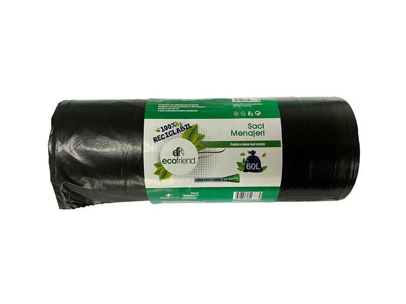 Saci menaj 60 L (60 x 80) 24 microni 15 buc/rolă LDPE
