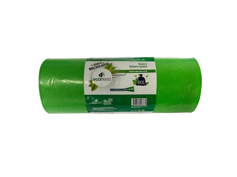 Saci menaj 60 L (60 x 80) 24 microni 15 buc/rolă LDPE