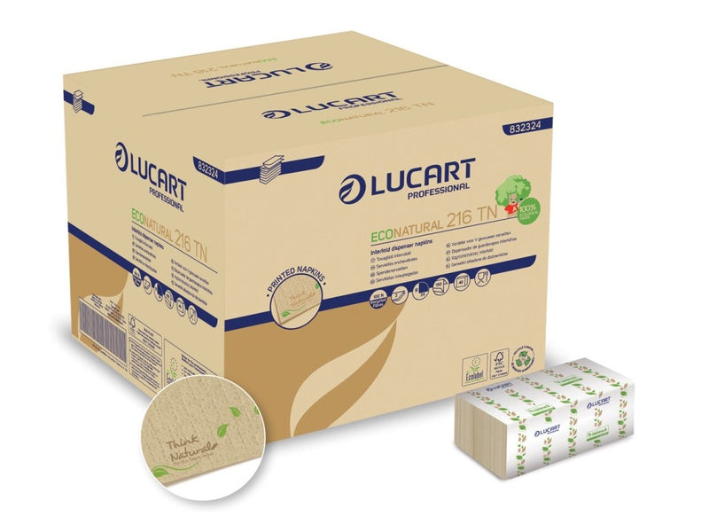 Șervețele masă pliate Lucart EcoNatural 216 TN, 2 str, 16.4 cm x 24 cm, 150 buc/pachet, 40 pachete/bax