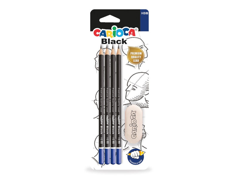 Creion HB Carioca 4 buc + radieră/blister