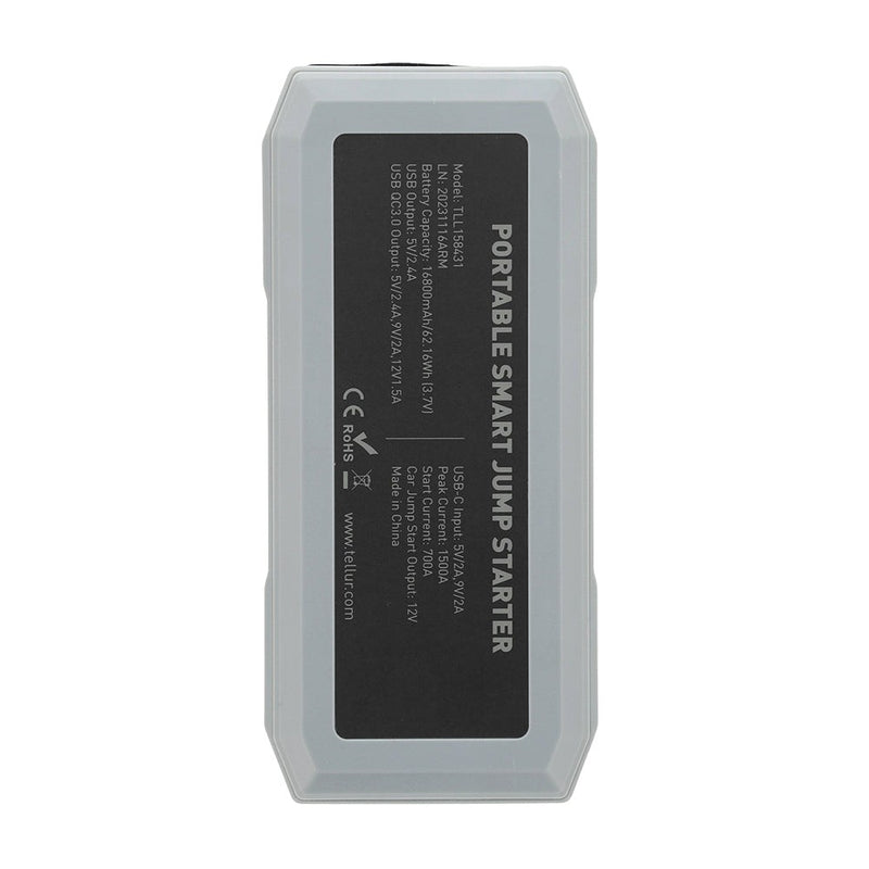 Starter auto portabil Tellur, 12V, 1500A, baterie externă, 16800mAh, lanternă, gri
