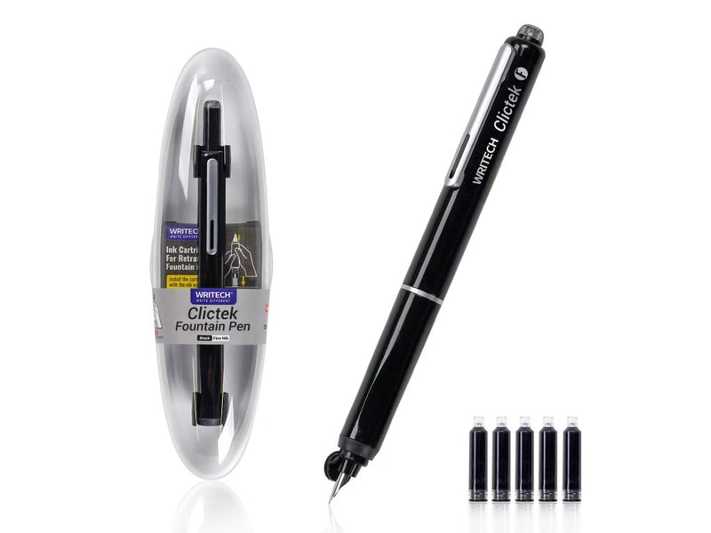 Stilou retractabil Writech corp negru + 5 patroane cu cerneală albastru